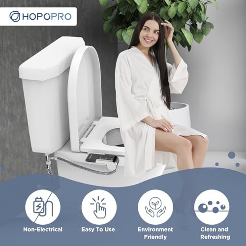 HOPOPRO Bidet Attachment for Toilet, Non-Electric Bidet Ultra-Slim Dual Nozzle (Feminine/Rear Wash), Fresh Cold Water Sprayer Bidets for Existing Toilets with Adjustable Pressure Control, Black