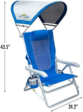 GCI OUTDOOR Sunshade Backpack Beach Chair | Reclining Folding Canopy Chair with Durable Armrests, Drink Holder & Carry Straps, Perfect for Beach Trips & Picnics — Saybrook Blue