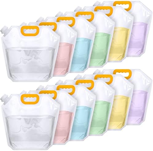 Tessco 12 Pack 1.3 Gallon Collapsible Water Storage Bag Water Container Bag Emergency Jug Foldable Plastic Storage Pouch Freezable Carrier Tank for Outdoor Sport Camping(Clear,Classic)