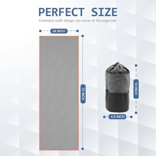 Eunzel Hot Yoga Towel - Microfiber Non Slip Yoga Mat Towel with Grip Dot Sweat Absorbent Towel for Hot Yoga, Pilates and Fitness 72" x 24", Grey/Orange