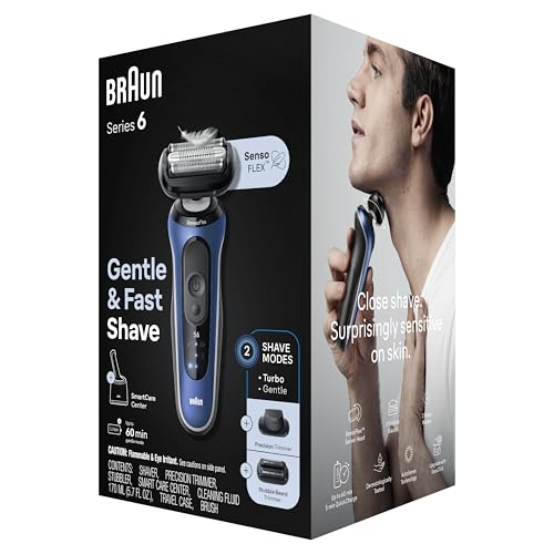 Braun Electric Shaver for Men, Series 6 6177cc, Wet & Dry Shave, Turbo & Gentle Shaving Modes, Foil Shaver, Blue