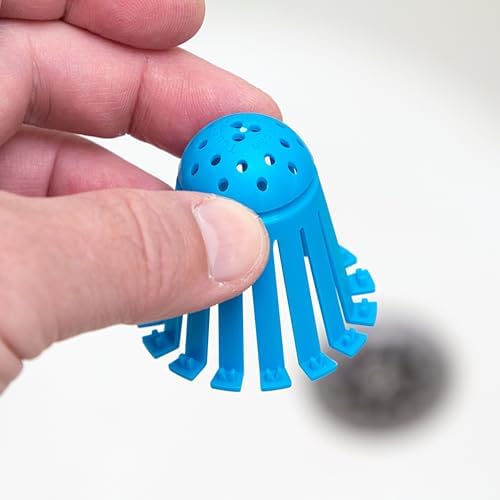 TubShroom Toss 21pk Disposable Bath Tub Drain Strainers - Hair Catcher Snare for Shower Bathtub to Prevent Clogged Drains, Traps Human and Pet Hair, One Year Supply (Blue)