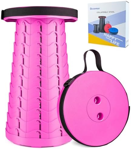 Boreeman Upgraded Folding Stool Lightweight Yet More Sturdy with Load Capacity 400lbs Portable Collapsible Stool for Camping Fishing Hiking BBQ (Pink)
