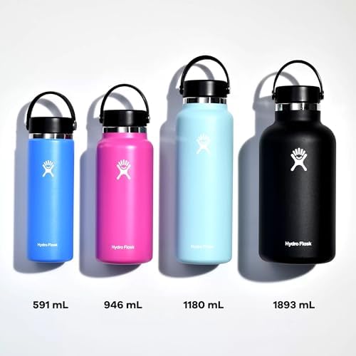 Hydro Flask Wide Mouth vacuum insulated stainless steel water bottle with leakproof closeable lid for cold water drinks, sports, travel, car and school