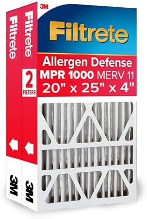 Filtrete 20x25x4 Air Filter, MPR 1000, MERV 11, Allergen Defense 12-Month Deep Pleated 4-Inch Air Filters, 2 Filters