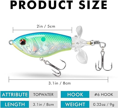 TRUSCEND PoPobait Plopper with BKK Hooks, Top Water Fishing Lures for Bass Walleye Pike Catfish Musky Perch, Floating Lure for Freshwater or Saltwater, Amazing Teasers Fishing Gifts for Family Fishing