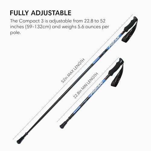 Fizan Compact 3 Trekking Poles – 5.6 oz Ultralight, Backpacking, Thru Hiking Poles, Adjustable, Collapsible, Customized Fit, EVA Grips, Aluminum Walking Sticks (Compact 3)