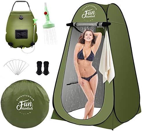 Solar Shower Tent Kit, 2 Pcs, Instant Pop Up Privacy, 5 Gallon Solar Shower Bag, Sun Canopy Beach Outdoor Camp Privacy Tent, Easy Set Up, Foldable