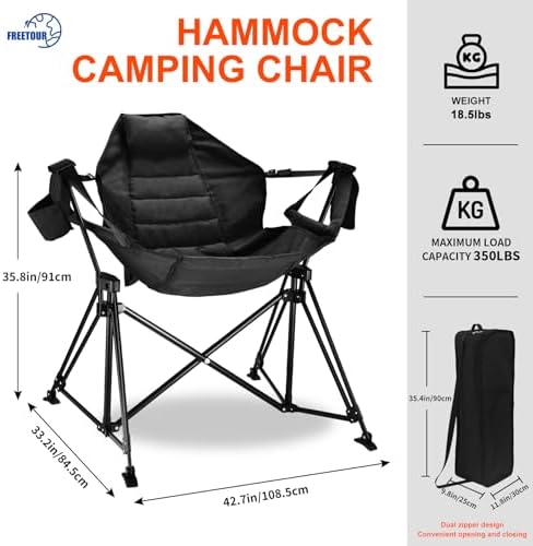 Hammock Camping Chair Folding 350lbs Foldable Portable Rocking Chairs for Adults Outside Swinging Camp with Stand Lawn Garden Hanging Outdoor