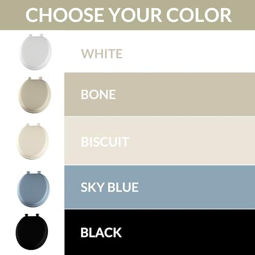 Mayfair Padded Toilet Seat, Cushioned Soft Vinyl over Wood Core Seat, Secure Hinges, Easy Clean, Round, Sky Blue