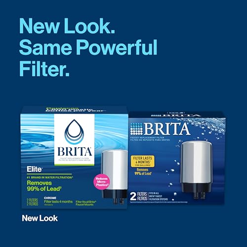 Brita Replacement Water Filter for Faucet Mount, Removes 99% of Lead, Sink Filtration System, Chrome, 2 Count