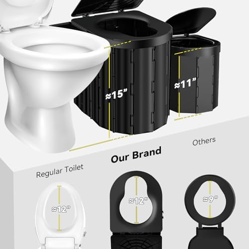 Portable Toilet, Upgraded 15'' Camping Toilet for Adults with Lid, Folding Toilet with Removable Paper Holder, Travel Portable Potty for Camping, Hiking, Roadtrip, Tent, Truck Drivers