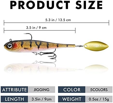 TRUSCEND Pre-Rigged Soft Fishing Lures, Well-Made Easy Catching Lures for Family Fishing, Great Action Swimbaits with Spinner, All-Conditions Fishing Gear for Bass Trout Walleye, Crappie Fishing Jigs