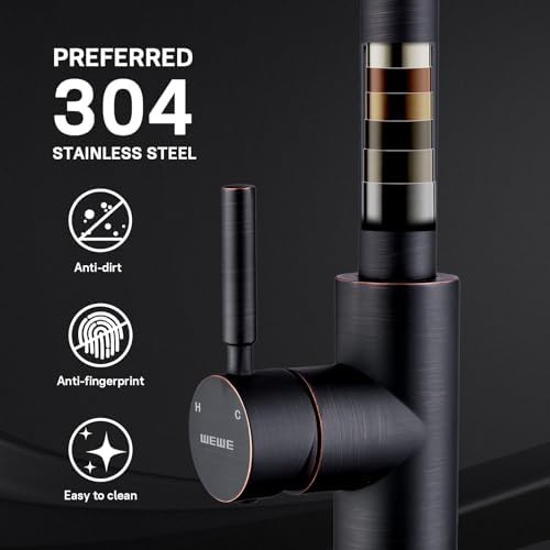 WEWE Kitchen faucets with Pull Down Sprayer, Farmhouse Kitchen Faucet Oil Rubbed Bronze Commercial Modern high arc Stainless Steel Single Handle Single Hole for Utility rv Laundry Sinks