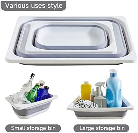 Beright 2 Pack Storage Bins, Collapsible Wash Basin Folding Dish Tub Sink, Space Saving for Dishing, Fruit, and Camping, Hiking and Home, Grey, 2 in 1 Set