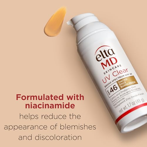 EltaMD UV Clear Tinted Sunscreen for Face, SPF 46 with Zinc Oxide, Oil-Free, Dermatologist Recommended, For Acne-Prone Sensitive Skin, 1.7 oz (Pack of 2)