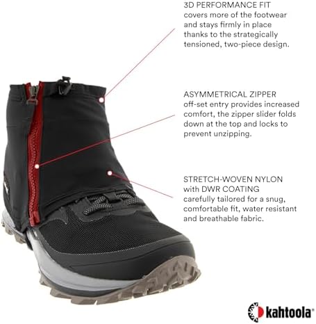 Kahtoola INSTAgaiter Low Gaiters for Hiking, Trail Running, Mountaineering, Hunting, Rocky Terrain, Mud, Snow & Ice
