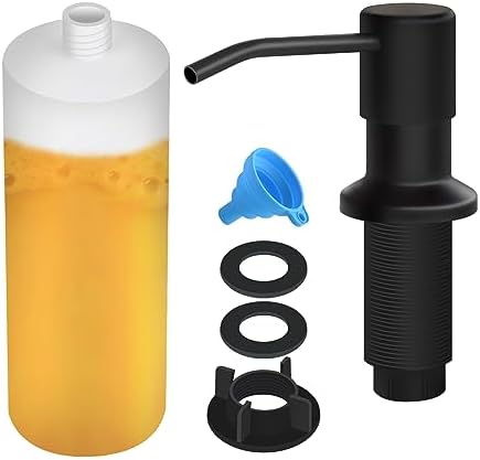 Soap Dispenser for Kitchen Sink, Built in Sink Soap Dispenser Lotion Dispenser with 17 OZ Bottle, Refill from The Top Bar Sink Soap Dispenser, Black (1 Pack)