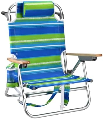 Backpack Beach Chairs for Adults Capacity 300 LBS Low 5 Position Beach Chair with Pouch Straps Folding Lightweight Reclining Aluminum Wide Lay Flat Single