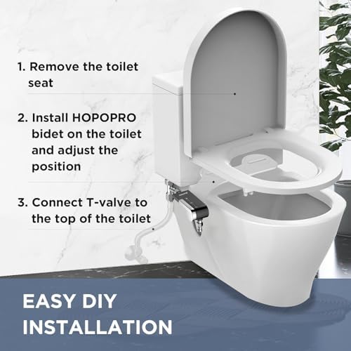 HOPOPRO Bidet Attachment for Toilet, Non-Electric Bidet Ultra-Slim Dual Nozzle (Feminine/Rear Wash), Fresh Cold Water Sprayer Bidets for Existing Toilets with Adjustable Pressure Control, Black