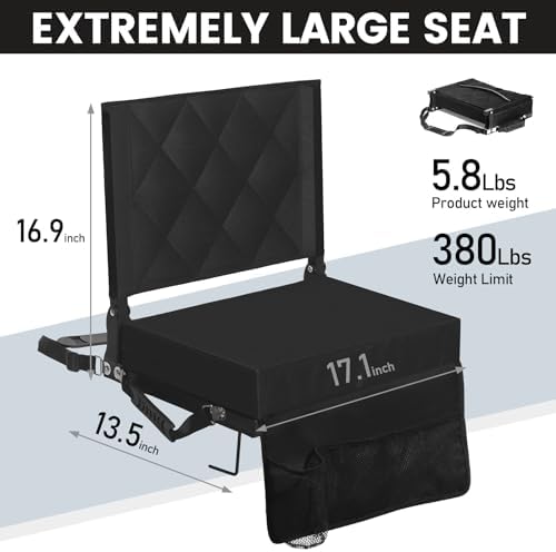 Sheenive Stadium Seats for Bleachers with Back Support, Bleacher Seats with Backs and Cushion Wide, Padded Portable Folding Comfort Stadium Chair with Shoulder Strap, Perfect for Sports Events
