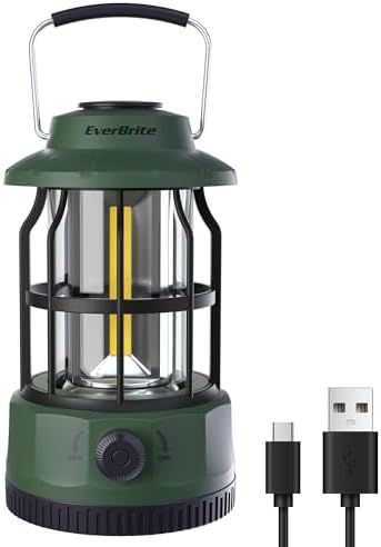 EverBrite LED Camping Lantern, USB C Rechargeable Lantern with Stepless Dimming, Vintage Portable Camping Lights & Lanterns, Lanterns for Power Outages, Hurricane, Emergency, Fishing, Home and More