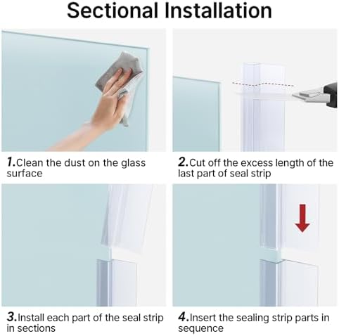 AmazerBath 5 PCS Shower Door Side Seal Strip -15.75 Inches x 5, 5 Sections Segmented Shower Installation Kit, Frameless Glass Door Seal Strip - Suitable for 1/4 Inch Glass