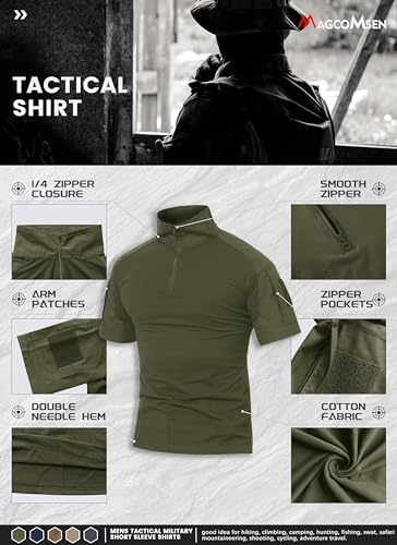 MAGCOMSEN Men's Tactical Military Shirts 1/4 Zip Short Sleeve Slim Fit Camo Shirt