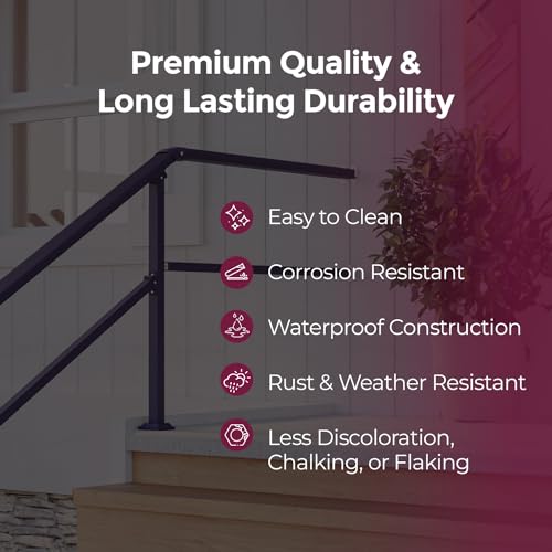 CHR Fence & Rail Hand Rails for Outdoor Steps Extension, 4ft Rectangular Handrail Extension to Wall, Handrails for Step Landings Ideal for Porch, Deck, & Stair Railing Indoor & Outdoor