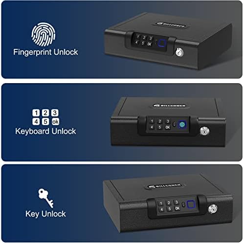 Gun Safe,Biometric Gun Safe for Pistols 3-Ways unlock Fingerprint Digital PIN Key Unlock with Sound, Lock box for Cloakroom living room Bedroom Nightstand and Car BILLCONCH