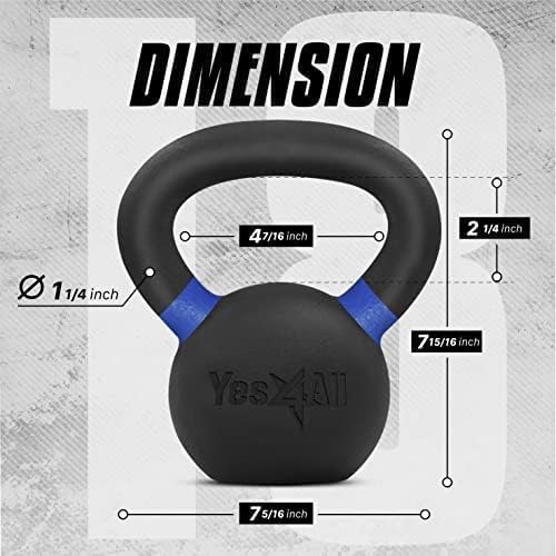 Yes4All Powder Coated Cast Iron Kettlebell Strength Training Kettlebells Weight Set for Full Body Workout, Home Gym