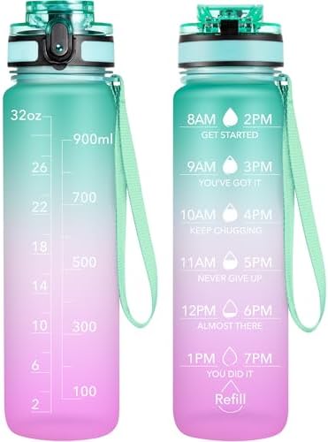 OLDLEY Water Bottle, 32oz Motivational Sports Water Bottle with Time Marker - Times to Drink - Tritan, BPA Free, Wide Mouth Leakproof, Moon Light (1 Bottle)