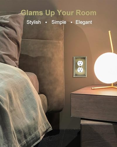 6-Pack Duplex Outlet Cover Plate, Antique Brass Metal Wall Plates for Electrical Outlets, 1 Gang Receptacle Cover, Pearls Decorative Switch Plates and Outlet Covers