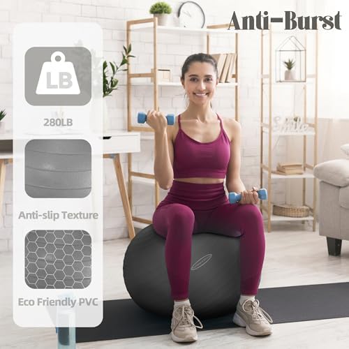 Anti-Burst and Slip Resistant Exercise Ball - Yoga, Fitness, Birthing Ball With Quick Pump, 2,000-Pound Capacity, Multiple Colors and Sizes