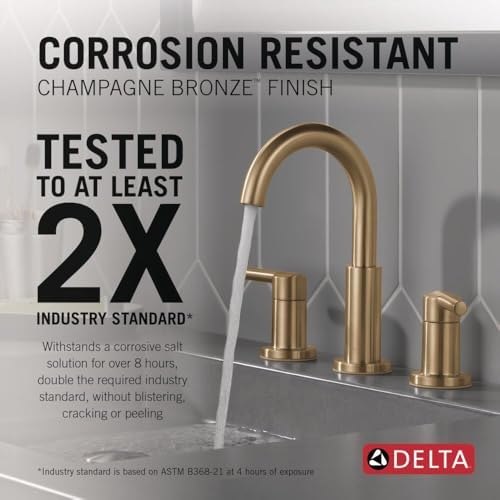 Delta Nicoli Brushed Gold Faucet 3 Hole, 8 Inch Widespread Bathroom Sink Faucet for Vanity, Push-Pop Drain Assembly, Champagne Bronze 35749LF-CZ