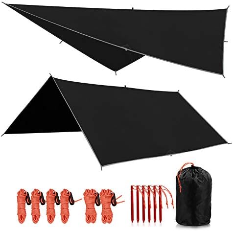 REDCAMP Hammock Rain Fly Camping Tarp Waterproof, 10x10ft Lightweight Backpacking Rain Tarp Shelter for Hiking Outdoor, Black
