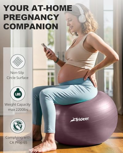 Trideer Yoga Ball - Exercise Ball for Workout pilates Stability - Anti-Burst and Slip Resistant for physical therapy, Birthing, Stretching & Core Workout, Office Ball Chair, Flexible Seating, Home Gym
