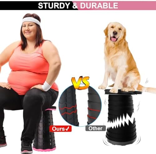 Upgraded Foldable Stool Thickened, Portable Collapsible Stool Retractable Stool for Fishing, Hiking Tours, BBQ, Parties, Outdoor Activities(Pink)
