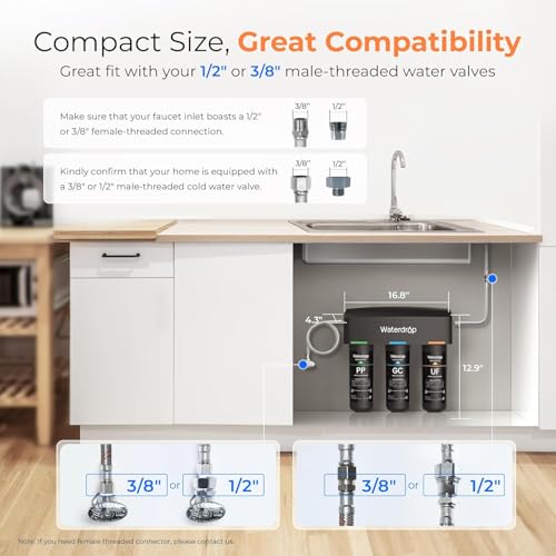 Waterdrop WD-TSA-UF 0.01 μm Ultra Filtration Under Sink Water Filter, Under Sink Water Filtration System 9 Stage Filtration, Reduces Chlorine, Taste and Odor, Fluoride, Advanced USA Tech