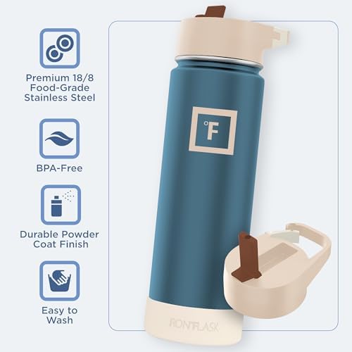 IRON °FLASK Camping & Hiking Hydration Flask with Straw Lid & Boot - Stainless Steel, Double Walled & Vacuum Insulated Water Bottle - Leak Proof & BPA Free (Cream & Berries, Straw - 22 oz)
