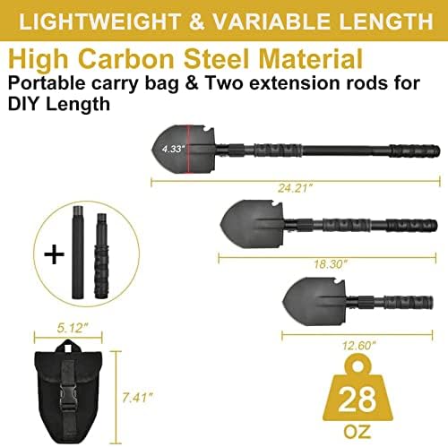 Folding Shovel, (24.21'') Camping Shovel, Survival Off Road E Tool Shovel, with Pickaxe, Portable Bag, High Carbon Steel, for Digging, Backpacking, Hiking, Gardening, Emergency, Outdoor