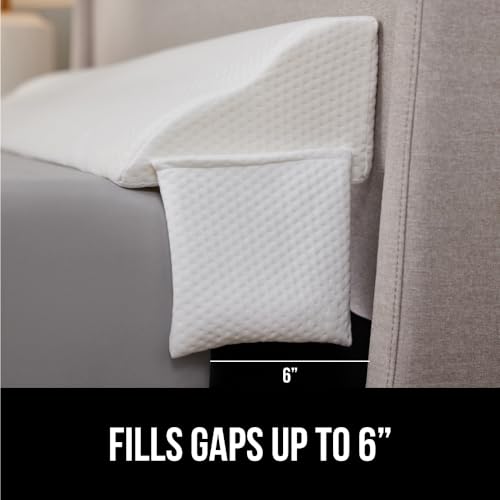 GORILLA GRIP Patent Pending Bed Wedge Pillow Headboard Gap Filler, Comfortable and Supportive High Density Foam Angled Pillows, Stay in Place Gripping Dots, Wedges Between Mattress, Twin/XL Size White