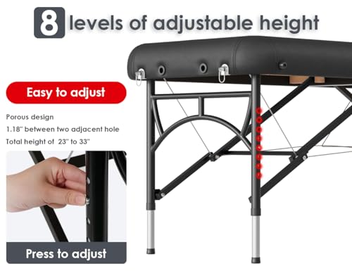 CLORIS 84" Professional Massage Table Portable 2 Folding Lightweight Facial Solon Spa Tattoo Bed Height Adjustable with Carrying Bag & Aluminium Leg Hold Up to 1100LBS