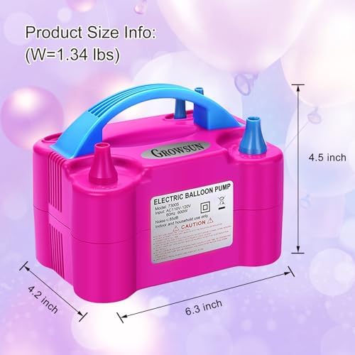 Growsun Electric Balloon Pump Air Inflator Portable Automatic Dual Nozzle Balloon Blower 110V 600W for Birthday Baby Shower Balloons Party Decorations