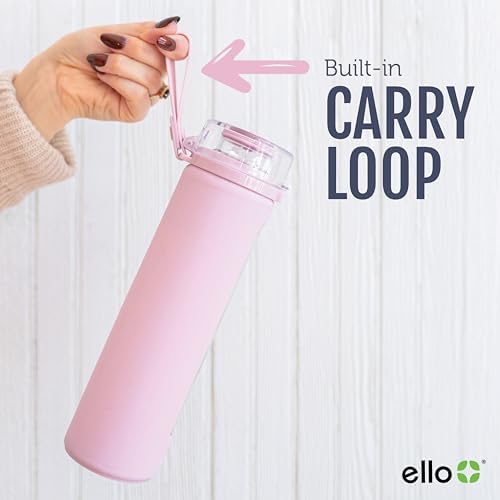 Ello Syndicate 20oz Reusable Glass Water Bottle with One-Touch Leak Proof Flip Lid and Protective Non-Slip Silicone Sleeve and Carry Loop for Coffee, Tea and Water, BPA-free Dishwasher Safe