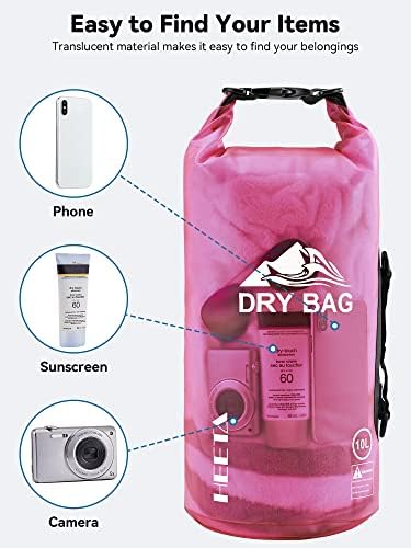 HEETA Dry Bag Waterproof for Women Men, 5L/10L/20L/30L/40L Roll Top Lightweight Dry Storage Bag Backpack with Phone Case for Travel, Swimming, Boating, Kayaking, Camping & Beach, 11 Transparent Colors