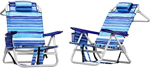 LEMBERI Backpack Beach Chairs for Adults,1/2 Pack Folding Heavy Duty Camping Chair with Large Pockets and Cup Holder,Adjustable high Beach Lounge Chairs with Towel Rack for Outdoor,Travel (2, Blue)
