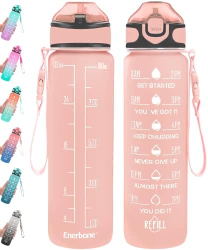 Enerbone 32 oz Water Bottle with Times to Drink and Straw, Motivational Drinking Water Bottles with Carrying Strap, Leakproof BPA & Toxic Free, Ensure You Drink Enough Water for Fitness Gym Outdoor