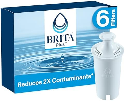 Brita Plus Water Filter, BPA-Free, High-Density Replacement Filter for Pitchers and Dispensers, Reduces 2x Contaminants*, Lasts Two Months or 40 Gallons, Includes 6 Filters