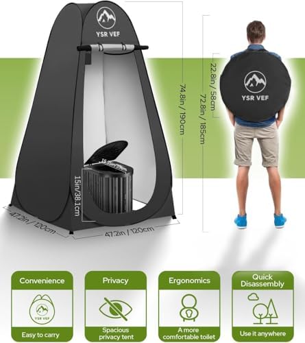 Camping Toilet with Pop-Up Privacy Tent and Liquid Waste Gel, Portable Toilet for Camping with Large Tent, Ergonomic Potty Provides Enhanced Comfort, Suitable for All Ages